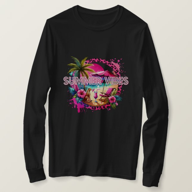 Camiseta Vibes de verano de personalizable, diseño de leopa (Anverso del diseño)