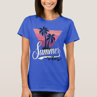 Camiseta Vibes de verano retro atardecer y palmeras femenin