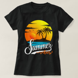 Camiseta Vibes de verano retro atardecer y palmeras femenin