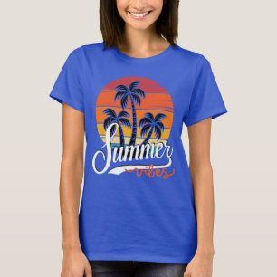 Camiseta Vibes de verano retro atardecer y palmeras femenin