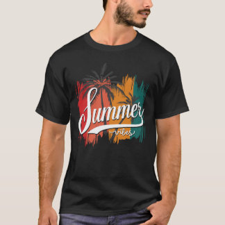 Camiseta Vibes de verano retro atardecer y palmeras masculi