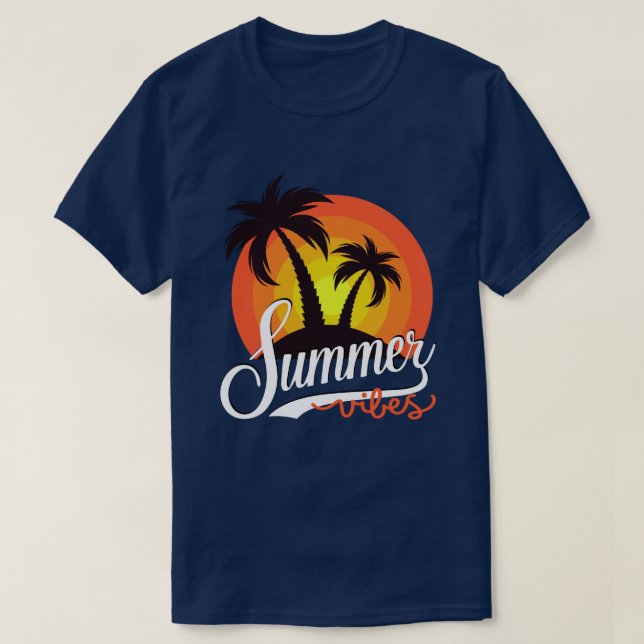 Camiseta Vibes de verano retro atardecer y palmeras masculi (Diseño del anverso)