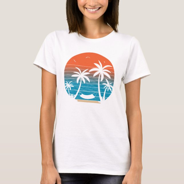 Camiseta Vibes de verano retro de palmeras tropicales (Anverso)