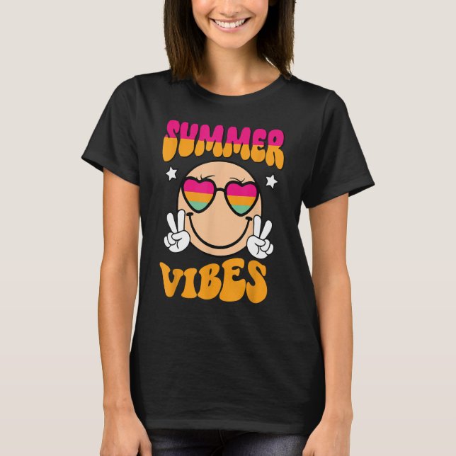 Camiseta Vibes de verano retro Groovy para mujeres hombres  (Anverso)