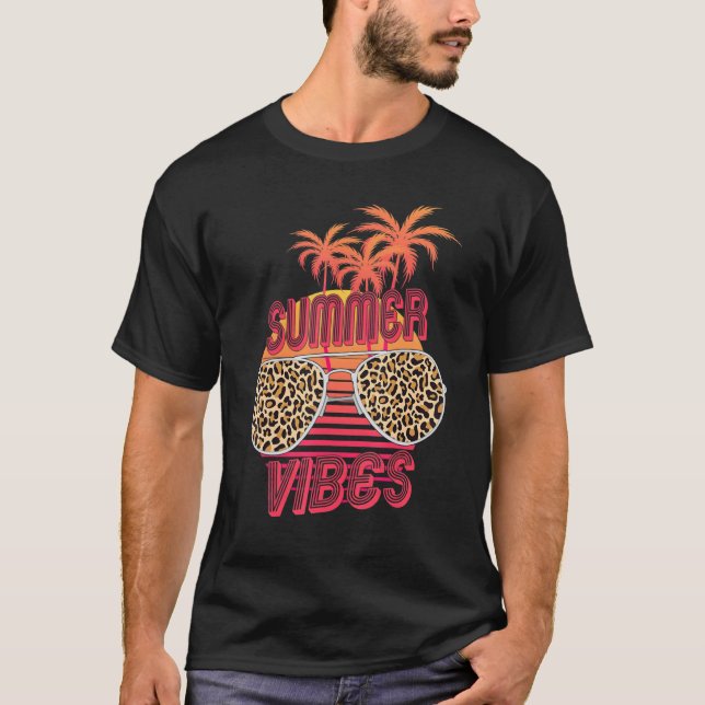 Camiseta Vibes de verano retro Leopardo gafas de sol Palm T (Anverso)