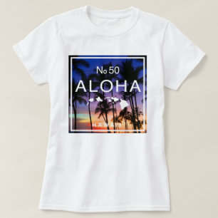 Camiseta Vibes Hawai Sunset con palmeras brillan