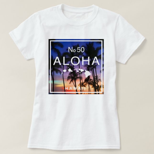 Camiseta Vibes Hawai Sunset con palmeras brillan (Diseño del anverso)