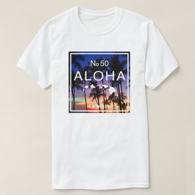 Camiseta Vibes Hawai Sunset con palmeras brillan (Diseño del anverso)