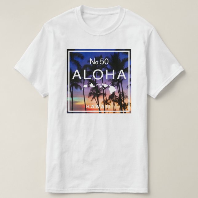 Camiseta Vibes Hawai Sunset con palmeras brillan (Diseño del anverso)