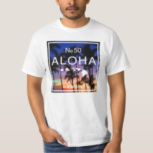 Camiseta Vibes Hawai Sunset con palmeras brillan