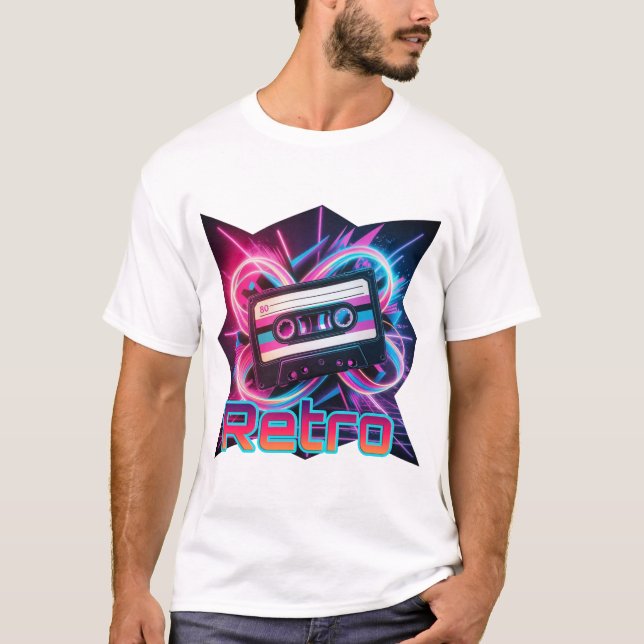 Camiseta Vibes retro - Cinta Cassette Neon de 80 y 90 (Anverso)
