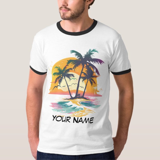Camiseta Vibes tropicales de atardecer - Palmeras y diseño  (Anverso)