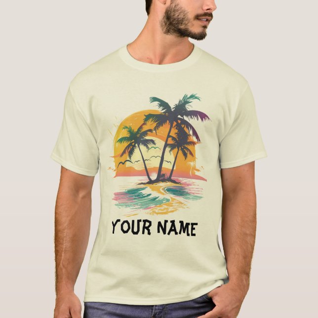 Camiseta Vibes tropicales de atardecer - Palmeras y diseño  (Anverso)