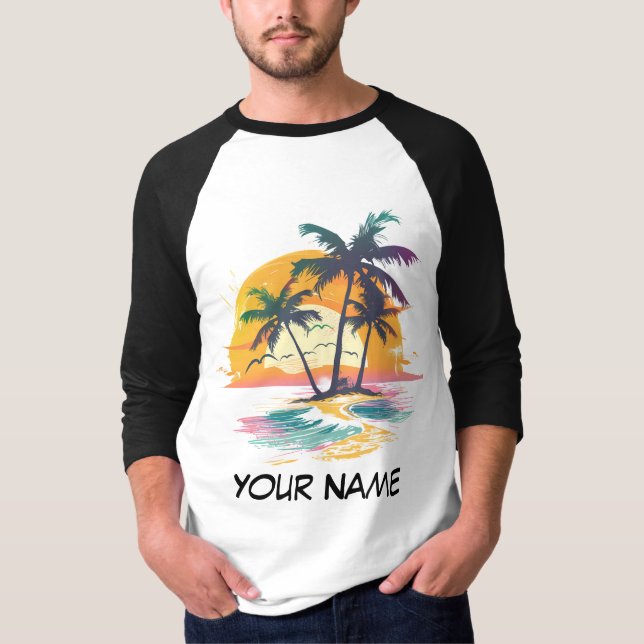 Camiseta Vibes tropicales de atardecer - Palmeras y diseño  (Anverso)