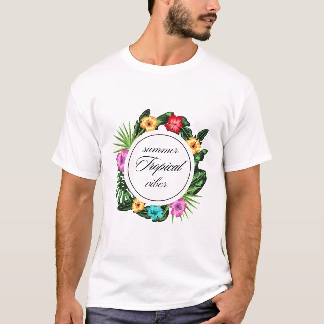 Camiseta Vibes tropicales de verano: diseño de circulo flor (Anverso)