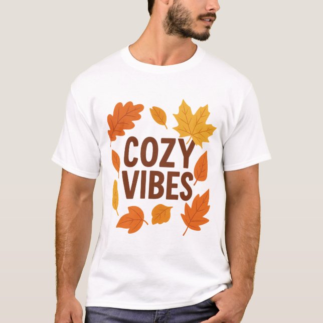 Camiseta Vibraciones Acogedoras Estética de Otoño | Hojas C (Anverso)
