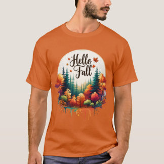 Camiseta Vibraciones Acuarelas de Otoño de Calabazas y Flor