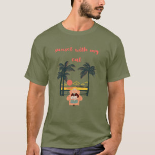 Camiseta vibraciones de gato vintage, atardecer con mi gato