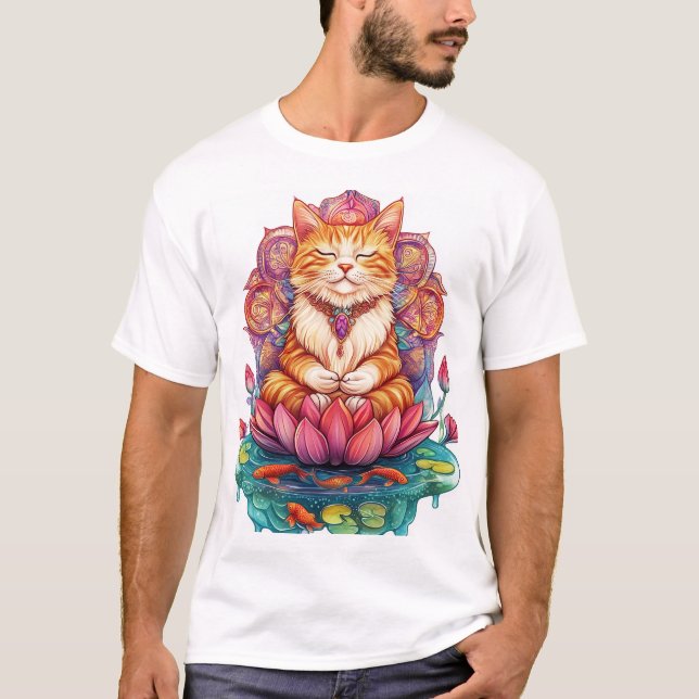 Camiseta Vibraciones de gato Zen � Gatito meditando psicodé (Anverso)