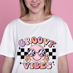 Camiseta vibraciones de groovy retro, hippie