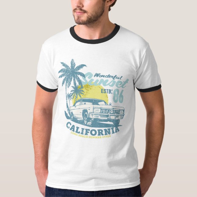 Camiseta Vibraciones de la playa de California Atardecer y  (Anverso)