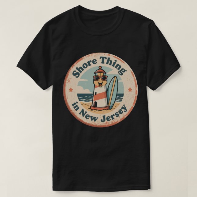 Camiseta Vibraciones de la Playa: Faro de la Costa de Nueva (Diseño del anverso)