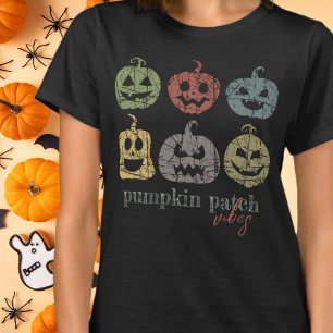 Camiseta Vibraciones de Parche de Calabaza Retro Halloween 