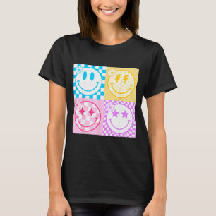 Camiseta Vibraciones de Patrón a Cuadros Cara Sonriente Fel