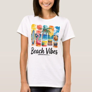 Camiseta Vibraciones de Playa Verano Colorido Surf Flamenco
