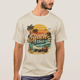 Camiseta Vibraciones de Playa Vintage Retro Atardecer Playa