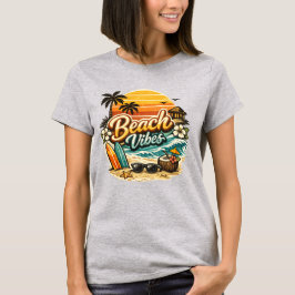 Camiseta Vibraciones de Playa Vintage Retro Atardecer Playa