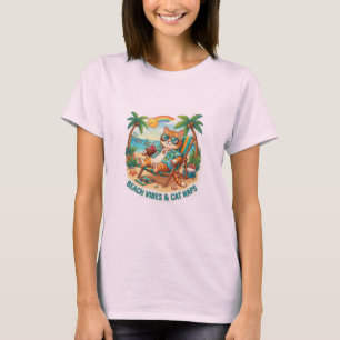 Camiseta Vibraciones de playa y siestas de gato divertida c