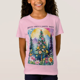 Camiseta Vibraciones de Santa y Cielos Pastel Floral Árbol 