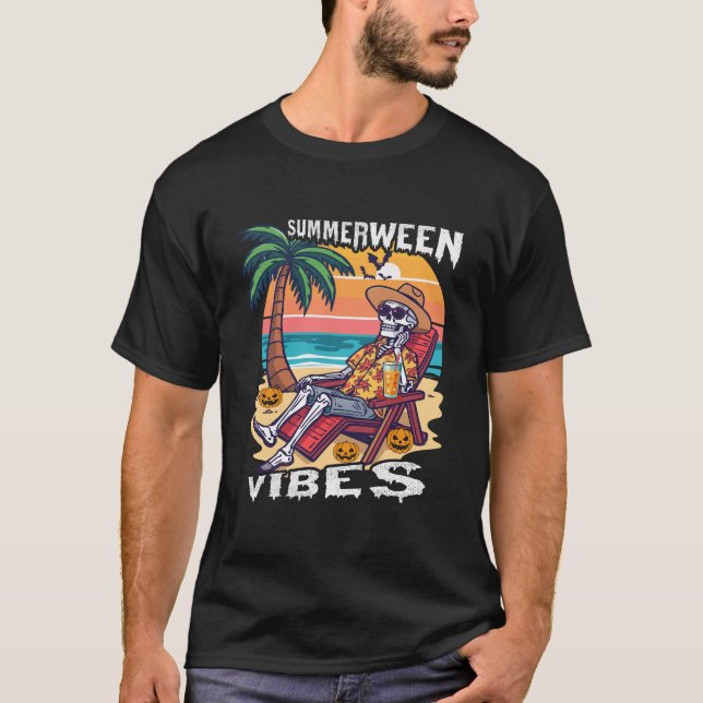 Camiseta Vibraciones de Summerween Esqueleto de Halloween (Anverso)