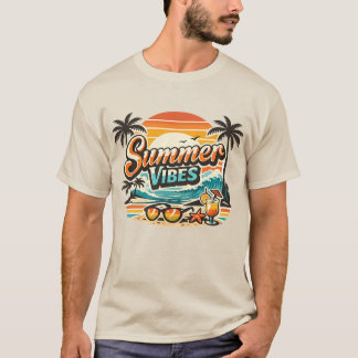 Camiseta Vibraciones de Verano Playa Retro Tropical Vacacio