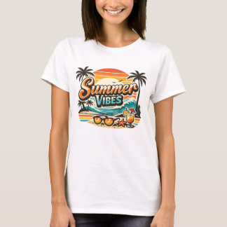 Camiseta Vibraciones de Verano Playa Retro Tropical Vacacio