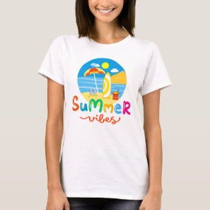 Camiseta Vibraciones de Verano Tabla de Surf en la Playa Mu