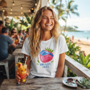 Camiseta Vibraciones de verano y fresa divertida 