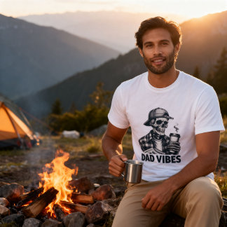 Camiseta Vibraciones Divertidas de Papá Esqueleto Café Día