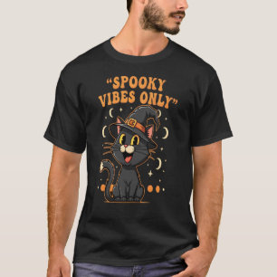 Camiseta Vibraciones espeluznantes gato negro Halloween