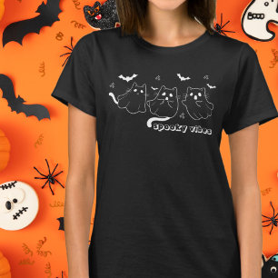Camiseta Vibraciones espeluznantes gatos fantasmales lindos