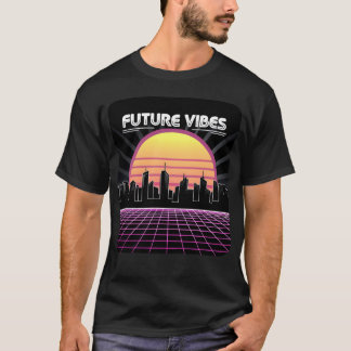 Camiseta Vibraciones Futuras Synthwave Atardecer Cuadrícula