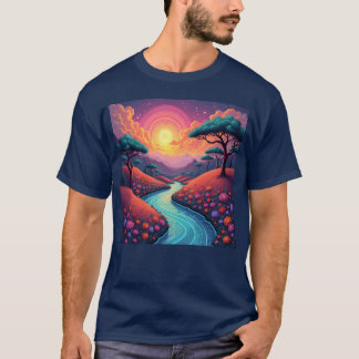Camiseta Vibrant 70s dreamscape blending nature and groovy 