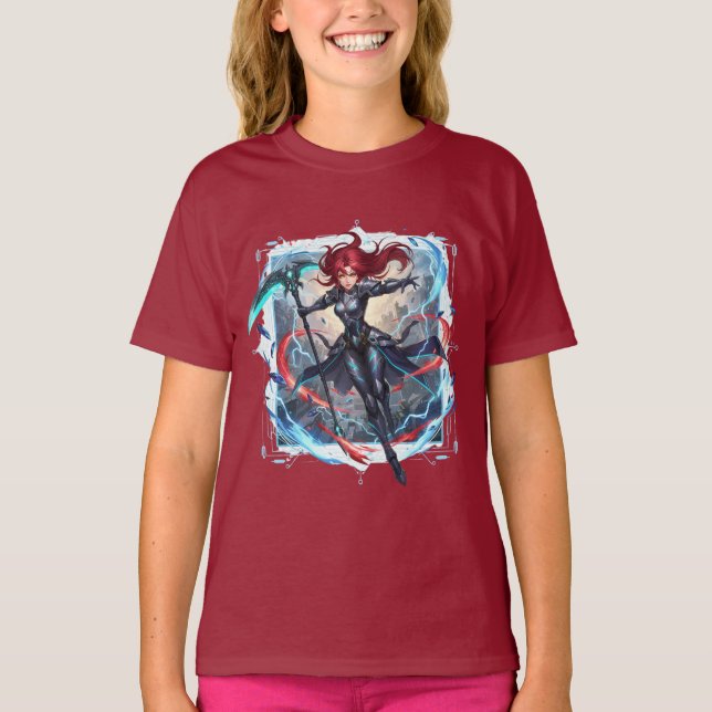 Camiseta Vibrant Anime Action Scythe Fantasy Girl Kids' (Anverso)