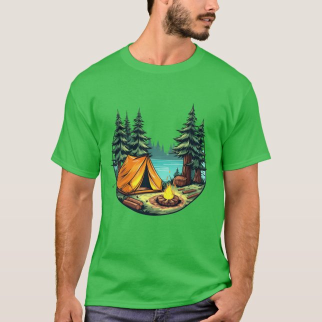 Camiseta Vibrant Cartoon Camping Scene Withent FireTrees vi (Anverso)