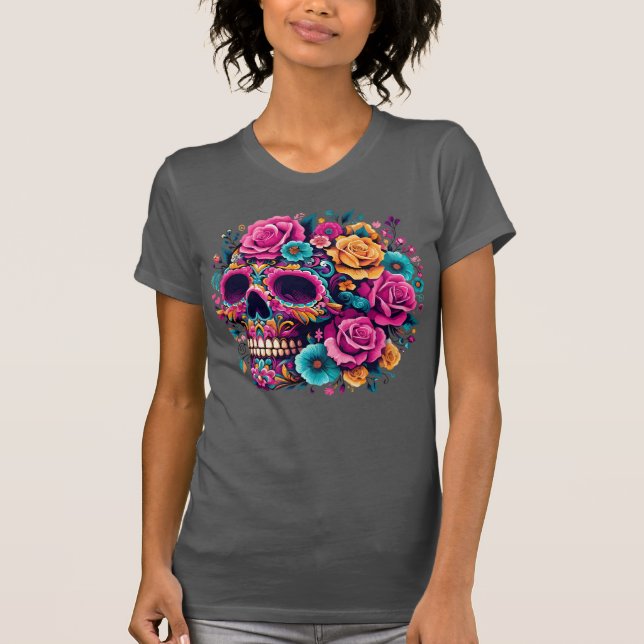Camiseta Vibrant Floral Day of the Dead Skull (Anverso)