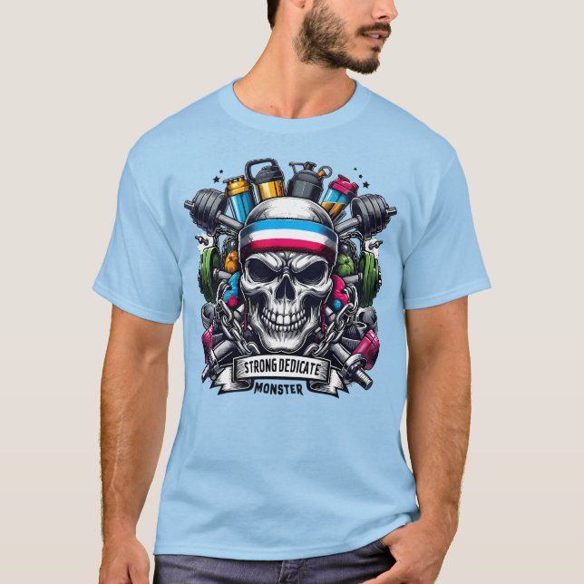 Camiseta Vibrant Gym Monster Motivational Skull Fitness Art (Anverso)