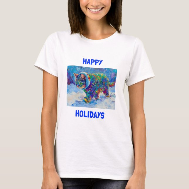 Camiseta Vibrant Happy Holidays Cat Celebration Tee (Anverso)