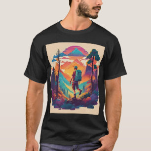 Camiseta Vibrant Hiker in a Sunset Forest 