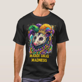 Camiseta Vibrant Mardi Gras possum in jester mask and beads